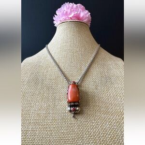 Stunning & Hand Carved Auspicious Floral Pattern Tibetan Coral & Silver Pendant